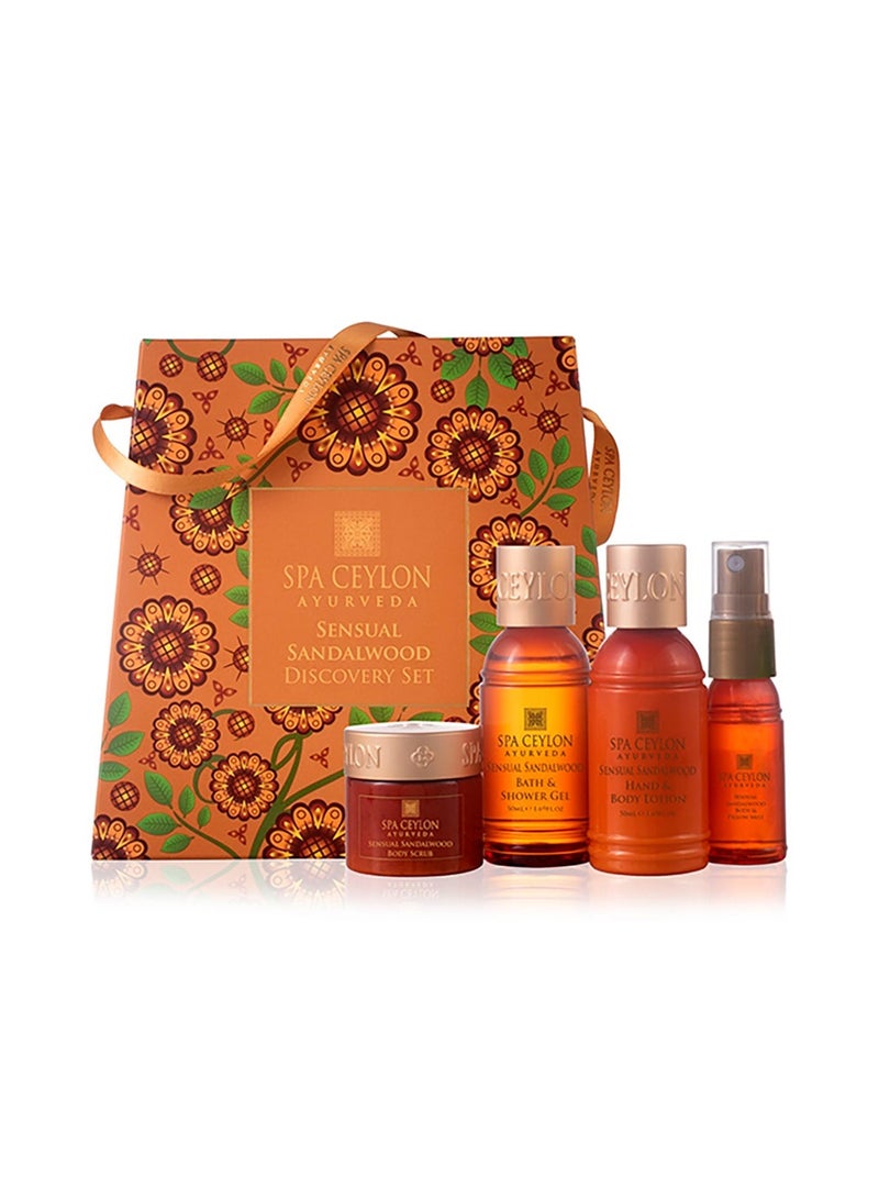SPA CEYLON Sensual Sandalwood Discovery Set | Travel Size Body Care Set for All Skin Types | Body & Pillow Mist 20ml, Bath & Shower Gel 50ml, Body Lotion 50ml, Body Scrub 30g | Gift Set - Image 1