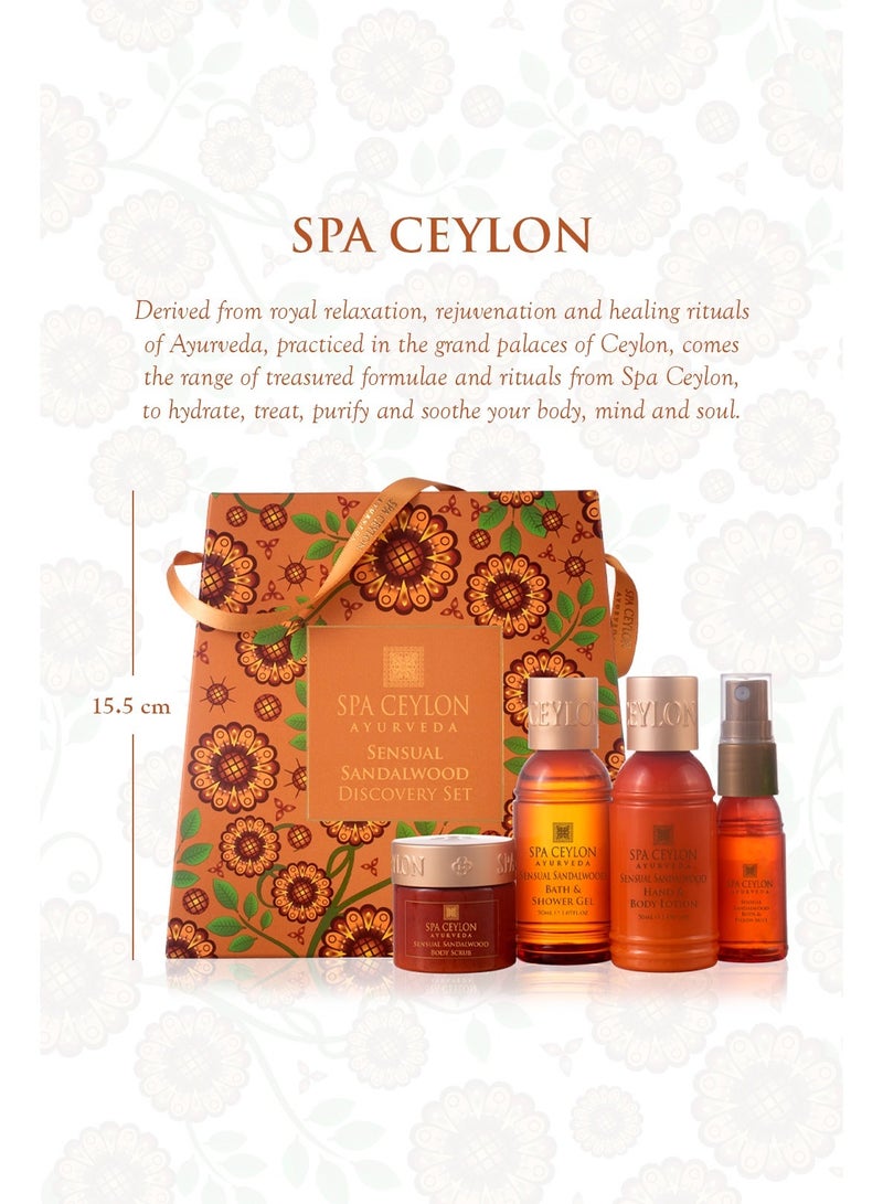 SPA CEYLON Sensual Sandalwood Discovery Set | Travel Size Body Care Set for All Skin Types | Body & Pillow Mist 20ml, Bath & Shower Gel 50ml, Body Lotion 50ml, Body Scrub 30g | Gift Set - Image 3