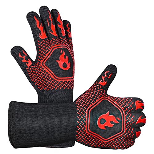 HAMITOR HAMITOR BBQ Grill Gloves Heat Resistant 1472 High Temp Resistance Fireproof Glove for Grilling Smoking Barbecue  Washable Long Oven Mitts Extreme Hot Proof Mitts for Kitchen Cooking Baking