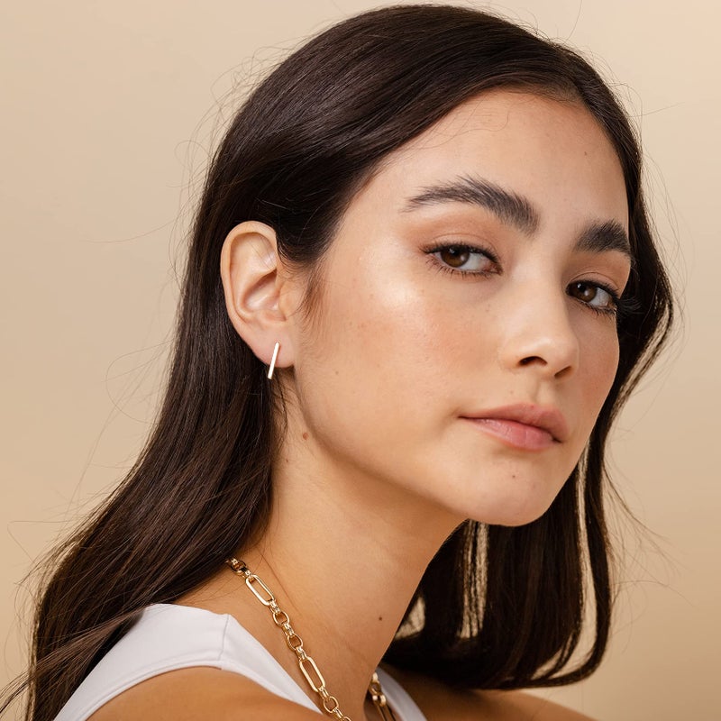 PAVOI 14K Yellow Gold Plated Sterling Silver Post Dainty Mini Bar Stud Earrings | Gold Earrings for Women | Short - Image 3