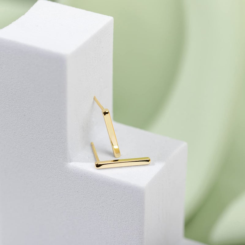 PAVOI 14K Yellow Gold Plated Sterling Silver Post Dainty Mini Bar Stud Earrings | Gold Earrings for Women | Short - Image 4