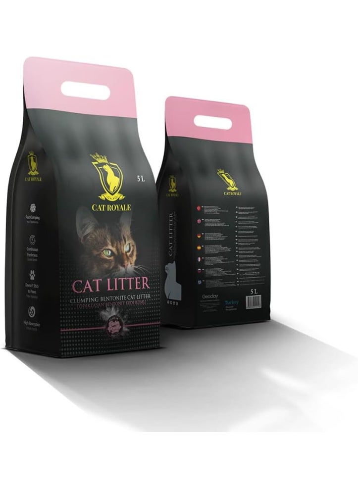 Cat Royale Powder Scent Clumping Cat Litter, 5 L, Natural Bentonite, 99.5% Dust Free, Fast Firm Clumps, High Absorption, Low Tracking, Long Lasting Freshness - Image 1
