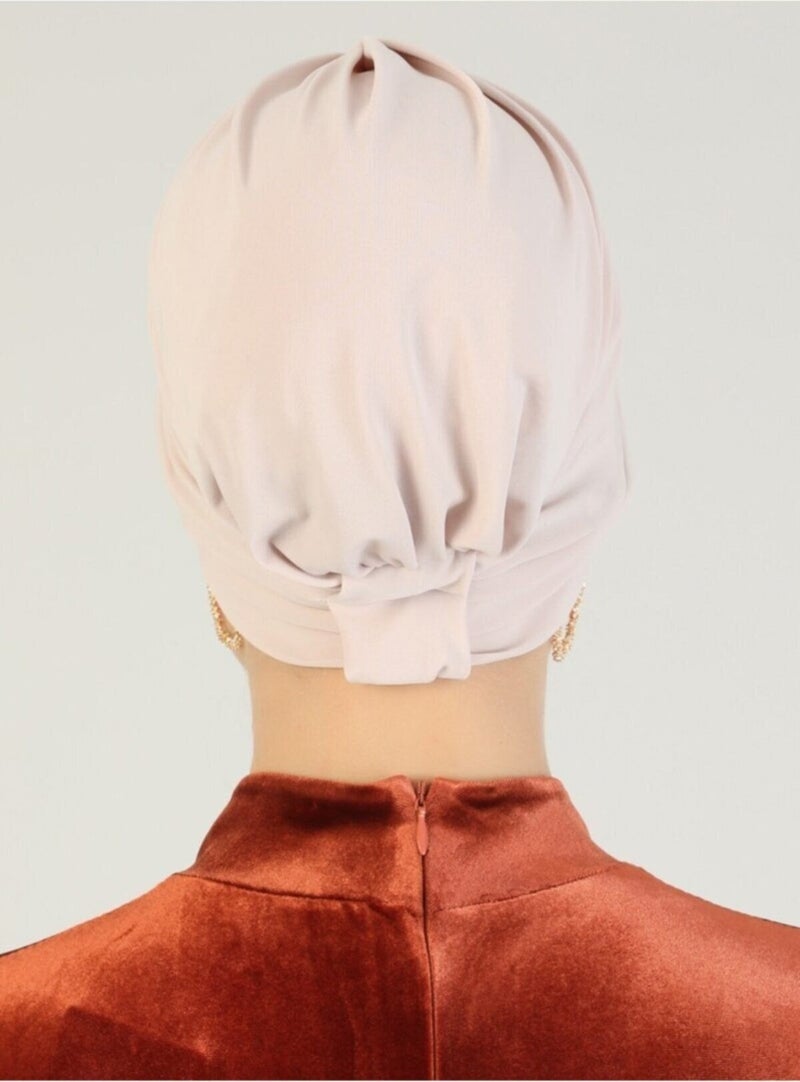 Naciye Sultan Hijab Cross Sea Bonnet Three-Striped Ready-made Headscarf Beige - Image 4