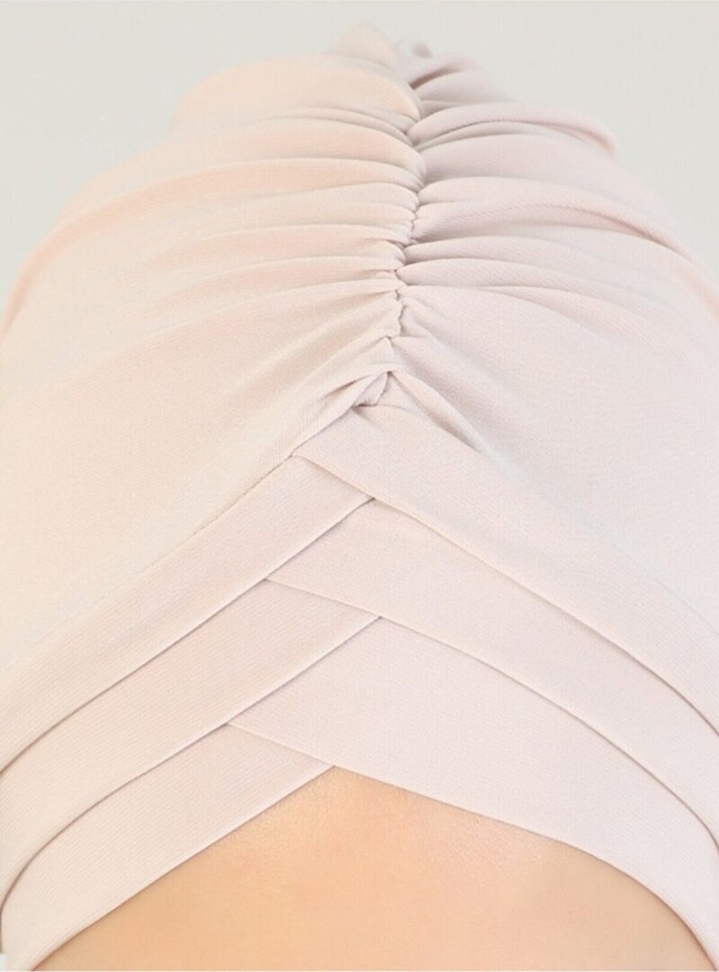 Naciye Sultan Hijab Cross Sea Bonnet Three-Striped Ready-made Headscarf Beige - Image 5