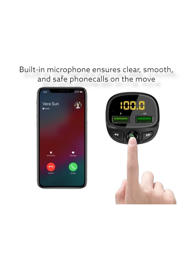 Generic - Dual USB Bluetooth FM Car Transmitter, Transmitter with LED Car Voltage Display Handsfree Bluetooth Car Radio Adapter MP3 Player Car Kit Car Audio Adapter for TF Card/USB Flash Drive - Image 1