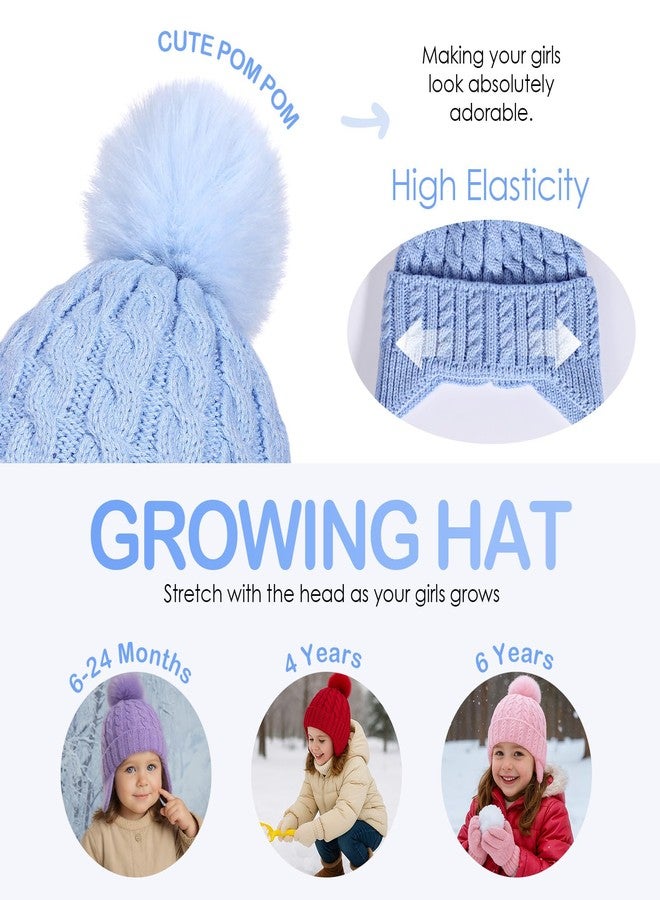 MEJORMEN Toddler Baby Winter Hat with Earflap Kids Warm Twisted Knit Beanie with Pom Pom Kids Ski Hat for Infant Girls Boys Blue - Image 5