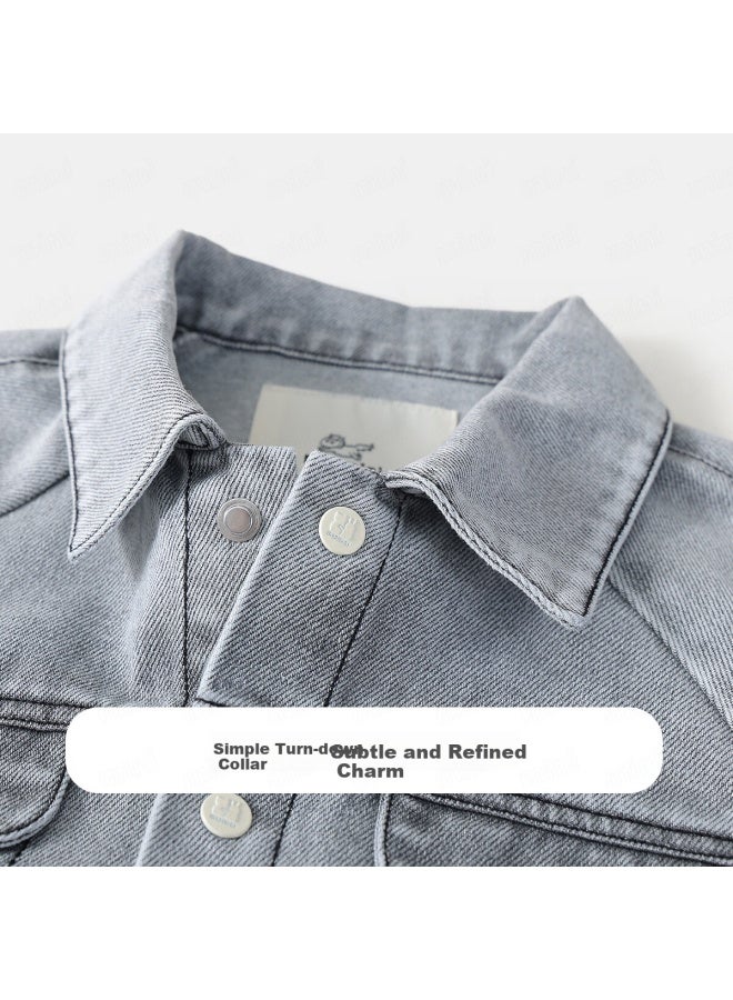 Mqdmini Kids Denim Jacket Uni Baby Outdoor Casual Versatile Infant Top With Asymmetrical Pockets - Image 3