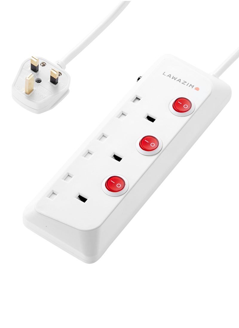 LAWAZIM - 3-Way Extension Cable with Individual Port On/Off Switch - 3 meter - Multi-Socket Power Strip with Surge Protector, Overload Protection, Safety Shutters, and UK Plug - Ideal for Home, Office, School, and Kitchen Appliances - Image 1