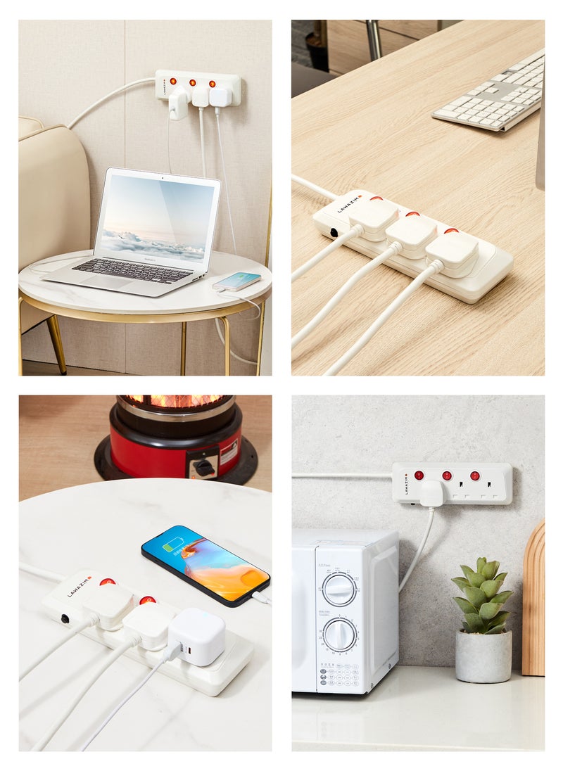 LAWAZIM - 3-Way Extension Cable with Individual Port On/Off Switch - 3 meter - Multi-Socket Power Strip with Surge Protector, Overload Protection, Safety Shutters, and UK Plug - Ideal for Home, Office, School, and Kitchen Appliances - Image 1