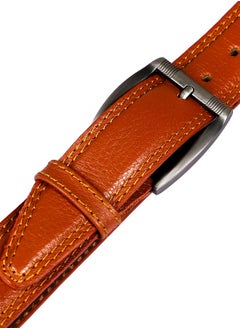 Andora Length Stitching Details Textured Men Belt - Havana  - Image 2