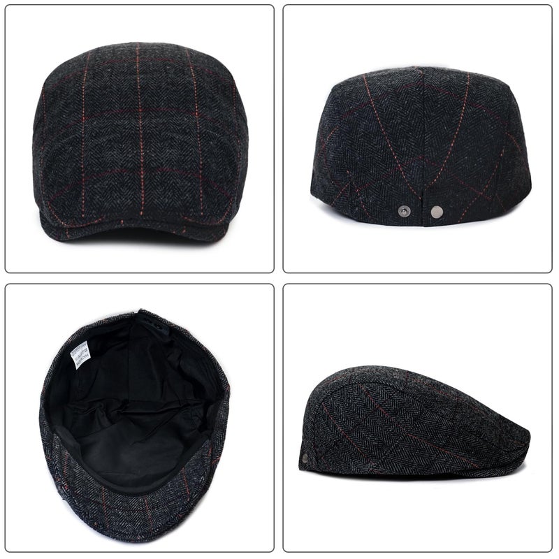 Xinveen Men's Newsboy Hats Winter Flat Ivy Gatsby Cap Irish Cabbie Ivy Driving Hunting Hat Black - Image 5