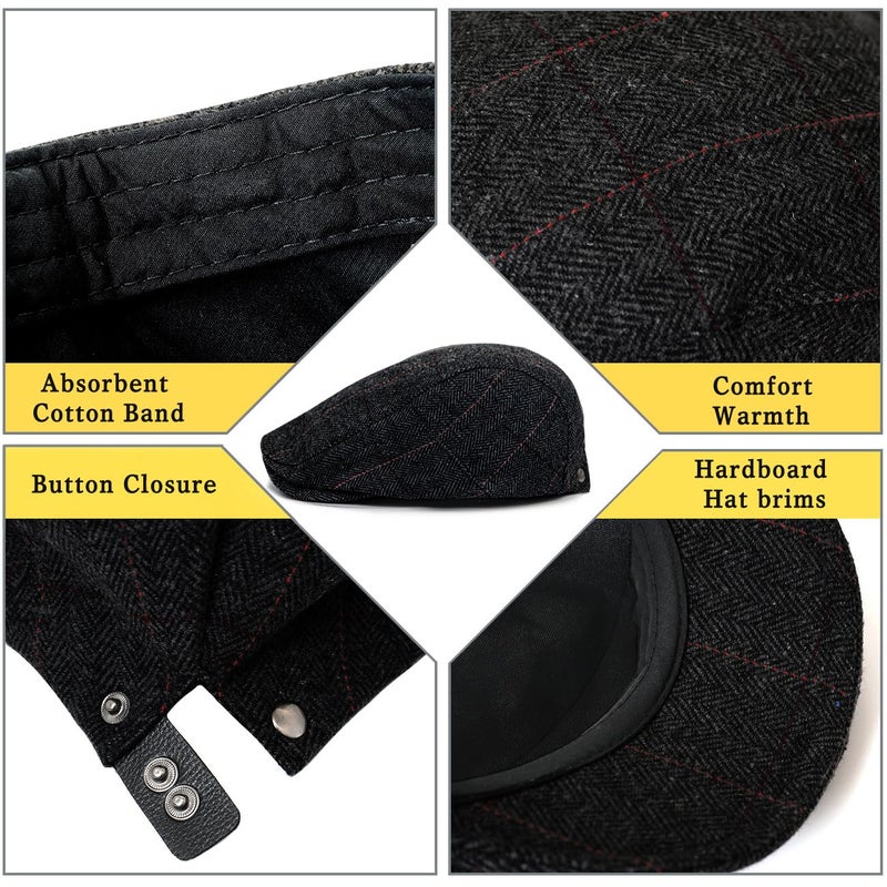 Xinveen Men's Newsboy Hats Winter Flat Ivy Gatsby Cap Irish Cabbie Ivy Driving Hunting Hat Black - Image 3