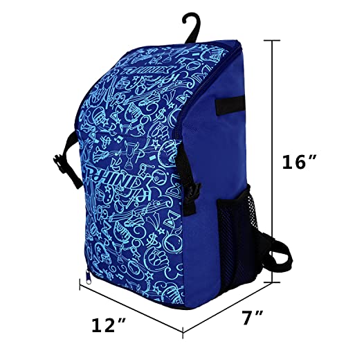PHINIX Baseball, T-ball or Softball Backpack Holds Bat helmet Glove with Fence Hook (Blue) - Image 2
