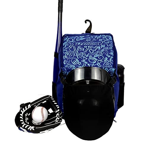 PHINIX Baseball, T-ball or Softball Backpack Holds Bat helmet Glove with Fence Hook (Blue) - Image 3