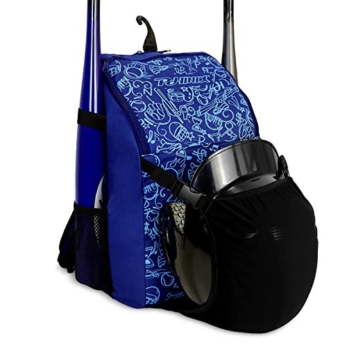 PHINIX Baseball, T-ball or Softball Backpack Holds Bat helmet Glove with Fence Hook (Blue) - Image 1