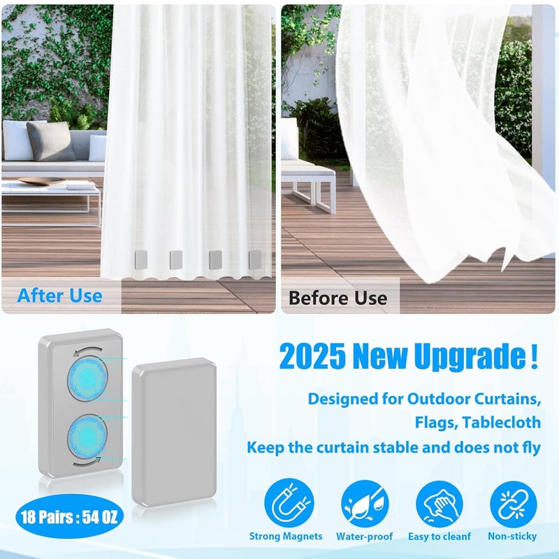 ANGAR 36pcs Outdoor Curtain Weights, Waterproof Magnetic Curtain Weights, Heavy Drapery Weights Bottom, Weighted Magnets for Heavy Wind, Shower Curtain, Garden Flag, Tablecloth (Gray) - Image 2