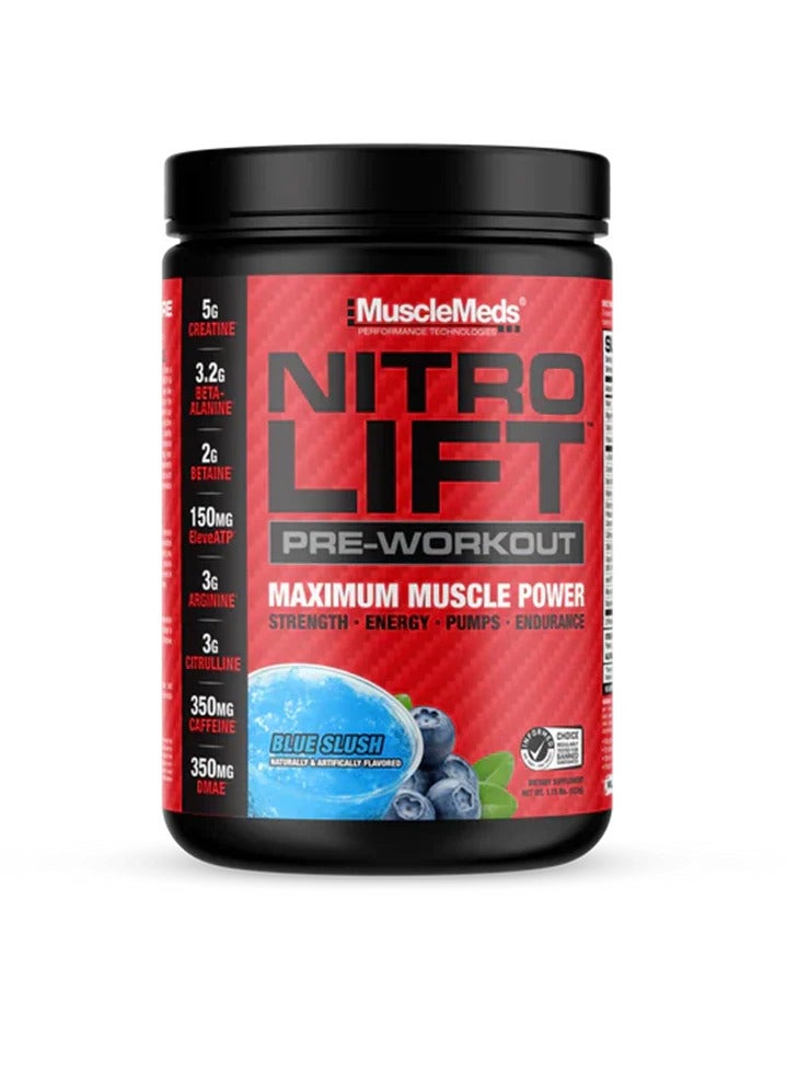 MuscleMeds NITRO LIFT Pre-Workout, Strength + Performance Blue Slush 1.17 lb - Image 1