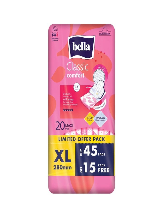 Bella Classic Comfort Maxi Drai Sanitary Pads, 45 Pads + 15 Pads Free - Image 1