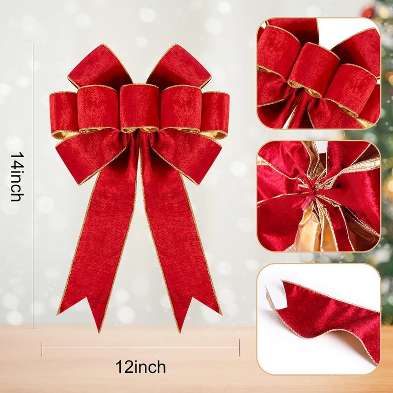 Utehilly 3pcs Large Christmas Bows Velvet Red Bows Holiday Red Christmas Bows Decorations for Wreath Velvet Bows Decor for Christmas Tree Topper, Front Door, Outdoor(14 * 12 inch) - Image 2
