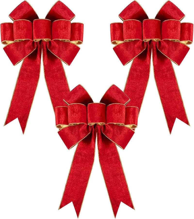 Utehilly 3pcs Large Christmas Bows Velvet Red Bows Holiday Red Christmas Bows Decorations for Wreath Velvet Bows Decor for Christmas Tree Topper, Front Door, Outdoor(14 * 12 inch) - Image 1