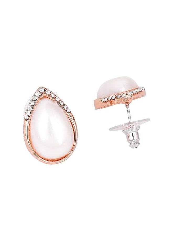 Estele Gold Cream Metal Brass Sophisticated Real Pearl Drop Studs For Women - Image 3