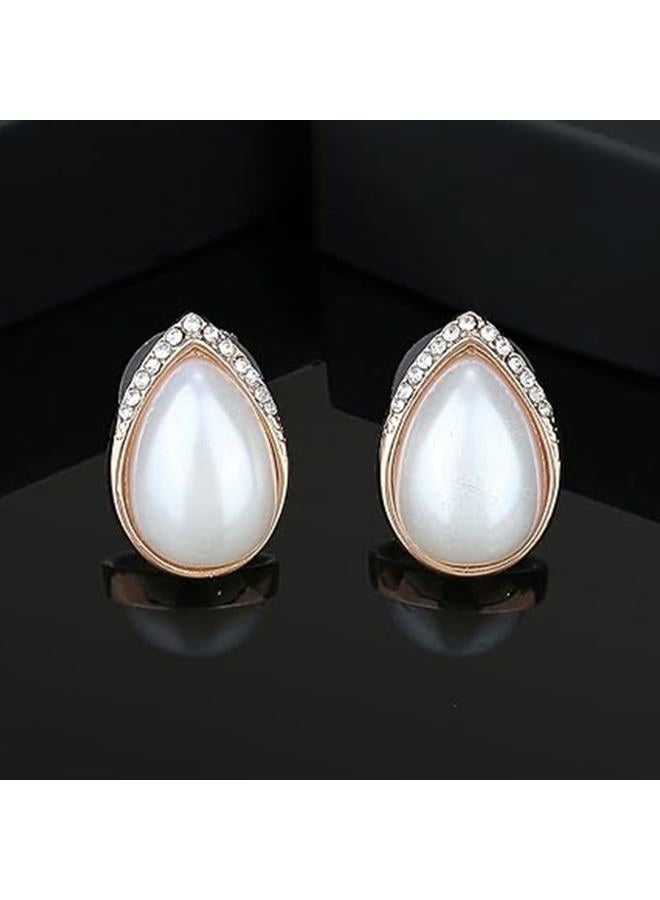 Estele Gold Cream Metal Brass Sophisticated Real Pearl Drop Studs For Women - Image 2