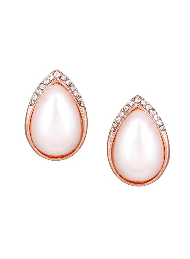 Estele Gold Cream Metal Brass Sophisticated Real Pearl Drop Studs For Women - Image 1