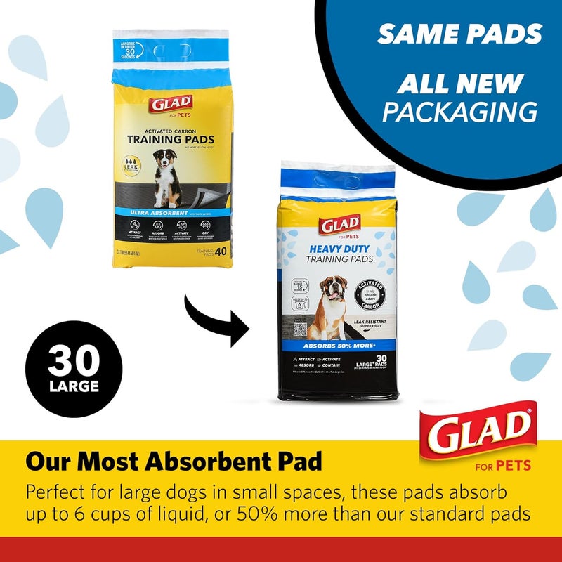 Glad for Pets Heavy Duty Activated Carbon Training Pads, 24" x 24" 30ct | Ultra Absorbent Training Pads - Absorbs 50% More Than Standard Pad in Same Size; Heavy Duty Puppy Potty Training Pads - Image 2