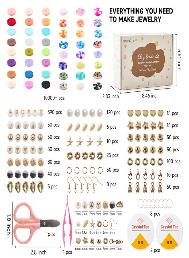 INSCRAFT 11000 Pcs Clay Beads for Bracelet Making Kit, 48 Colors Flat Round Polymer Clay Beads, Friendship Bracelet Kit Heishi Beads for DIY Jewelry Making, Crafts Gift for Girls Teen Ages 6-12 - Image 3