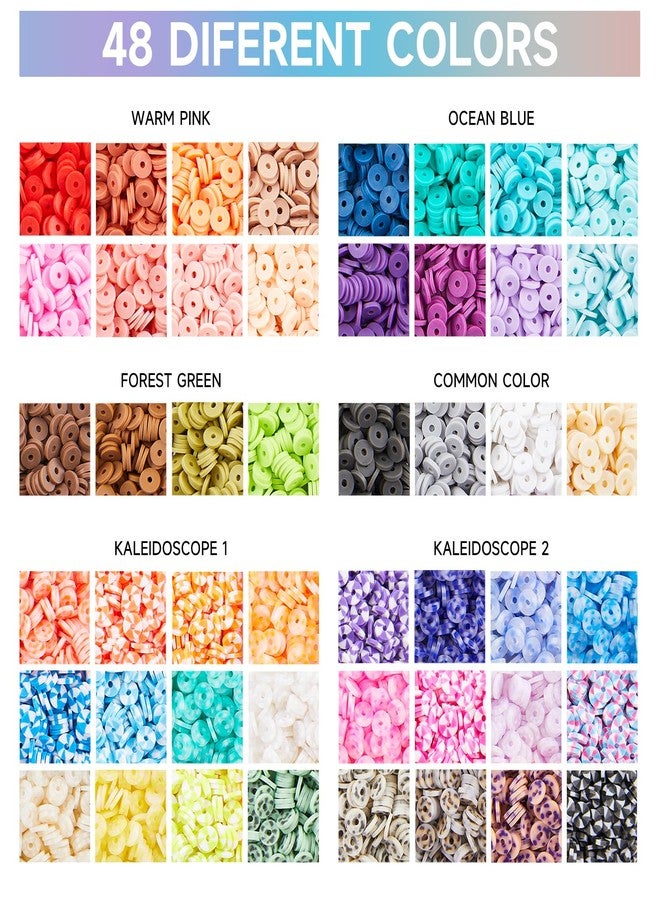 INSCRAFT 11000 Pcs Clay Beads for Bracelet Making Kit, 48 Colors Flat Round Polymer Clay Beads, Friendship Bracelet Kit Heishi Beads for DIY Jewelry Making, Crafts Gift for Girls Teen Ages 6-12 - Image 2