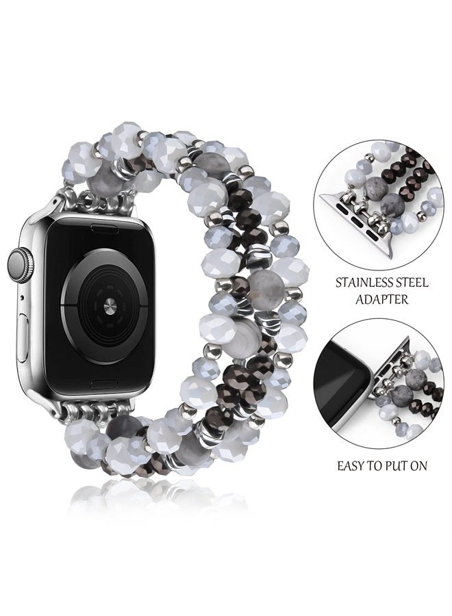 VISOOM Beaded Boho Bracelet Compatible for Apple Watch Band 42mm/44mm/45mm Series 8 7 SE Women Fashion Cute Handmade Crystal Beads Stretchy Watch Strap for iWatch Bands Series 6/5/4/3/2/1 Replacement - Image 1