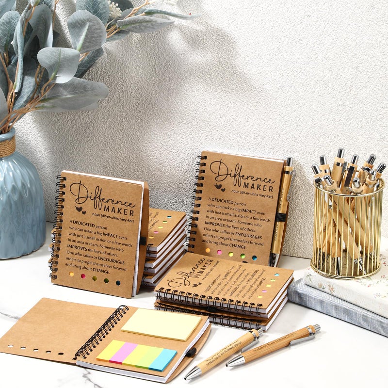 Jetec 50 Sets Inspirational Notebooks Bulk Christmas Employee Appreciation Gifts Spiral Notebook with Sticky Notepad Bamboo Pens for Xmas Thanksgiving Coworker Student Nurse Staff (Difference Maker) - Image 4