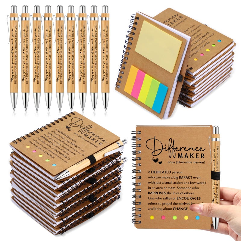 Jetec 50 Sets Inspirational Notebooks Bulk Christmas Employee Appreciation Gifts Spiral Notebook with Sticky Notepad Bamboo Pens for Xmas Thanksgiving Coworker Student Nurse Staff (Difference Maker) - Image 1