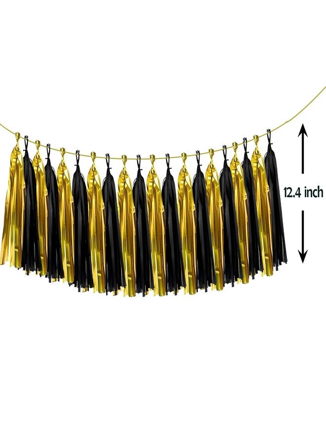 ZOOYOO Shiny Tassel Garland Tissue Paper Tassel Banner Table Decor,DIY Kits for Birthday,Wedding,Bridal Shower,Bachelorette,Graduation,Anniversary,New Year Party Decorations,Pack of 20(Black Gold) - Image 2