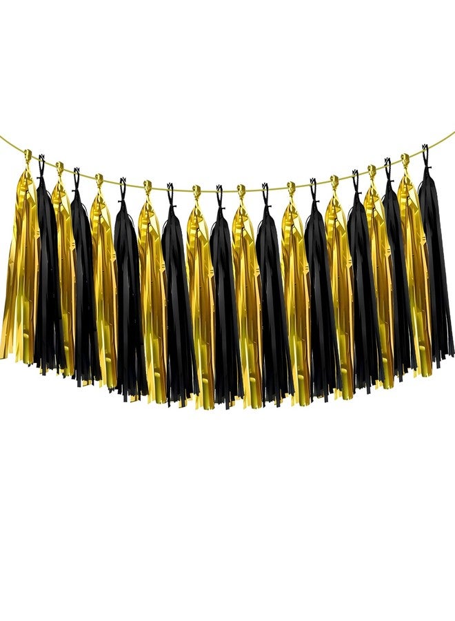 ZOOYOO Shiny Tassel Garland Tissue Paper Tassel Banner Table Decor,DIY Kits for Birthday,Wedding,Bridal Shower,Bachelorette,Graduation,Anniversary,New Year Party Decorations,Pack of 20(Black Gold) - Image 1