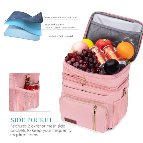 MIYCOO Lunch Bag & Lunch Box for Women Men Double Deck - Leakproof Insulated Soft Large Adult Lunch Cooler Bag for Work, Beach, Picnic, Camping, Travel (Pink,15L) - Image 4