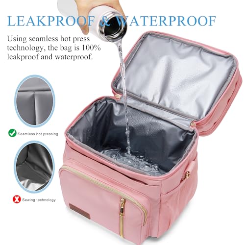 MIYCOO Lunch Bag & Lunch Box for Women Men Double Deck - Leakproof Insulated Soft Large Adult Lunch Cooler Bag for Work, Beach, Picnic, Camping, Travel (Pink,15L) - Image 3