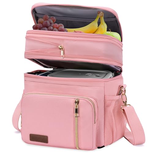 MIYCOO Lunch Bag & Lunch Box for Women Men Double Deck - Leakproof Insulated Soft Large Adult Lunch Cooler Bag for Work, Beach, Picnic, Camping, Travel (Pink,15L) - Image 1