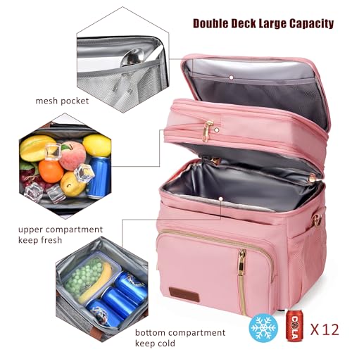 MIYCOO Lunch Bag & Lunch Box for Women Men Double Deck - Leakproof Insulated Soft Large Adult Lunch Cooler Bag for Work, Beach, Picnic, Camping, Travel (Pink,15L) - Image 5