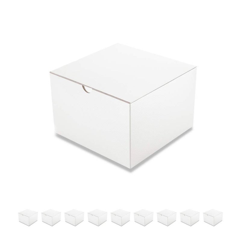 PACKQUEEN White Gift Boxes 10 Pack 6x6x4 Inches Small Gift Boxes with Lids Bridesmaid Proposal Boxes for Wedding Party Light Weight Gifts Glossy White Grain Texture