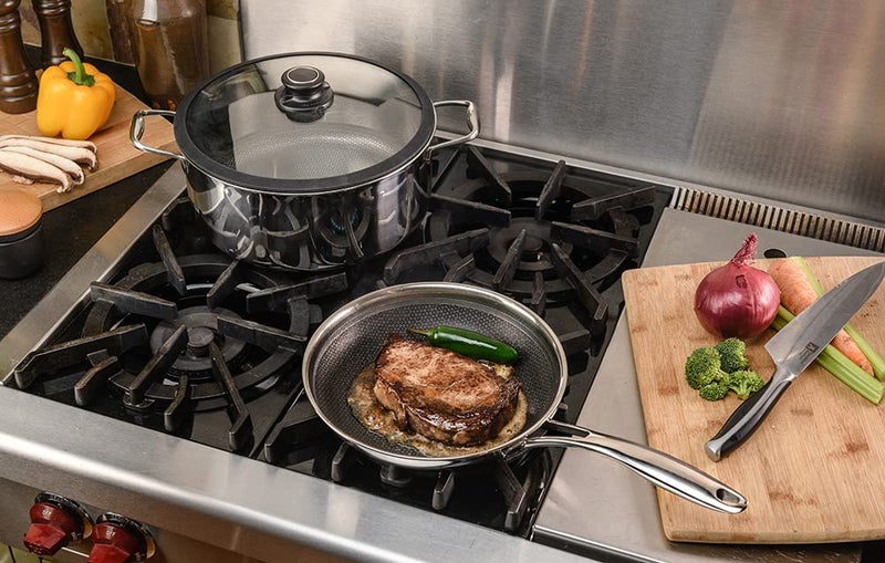 Black Cube Quick Release 8-Inch Stainless Steel Nonstick Frying Pan - Induction Cookware - Stainless Steel Pan - Hybrid Cookware - Image 5