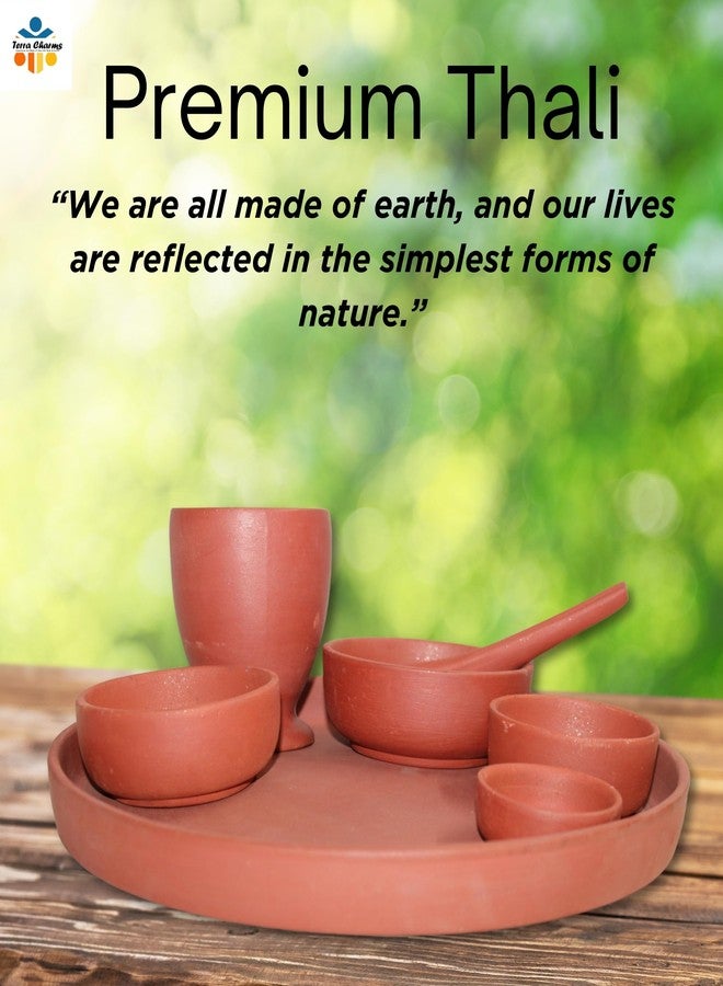 Terra Charms Dinner Thali Exquisite Clay Thali Set - Handcrafted Indian Dinnerware for Authentic Dining Experiences | Earthenware| Terracotta Thali Set- Elegant and Eco-Friendly Tableware 9 Pc Set - Image 5