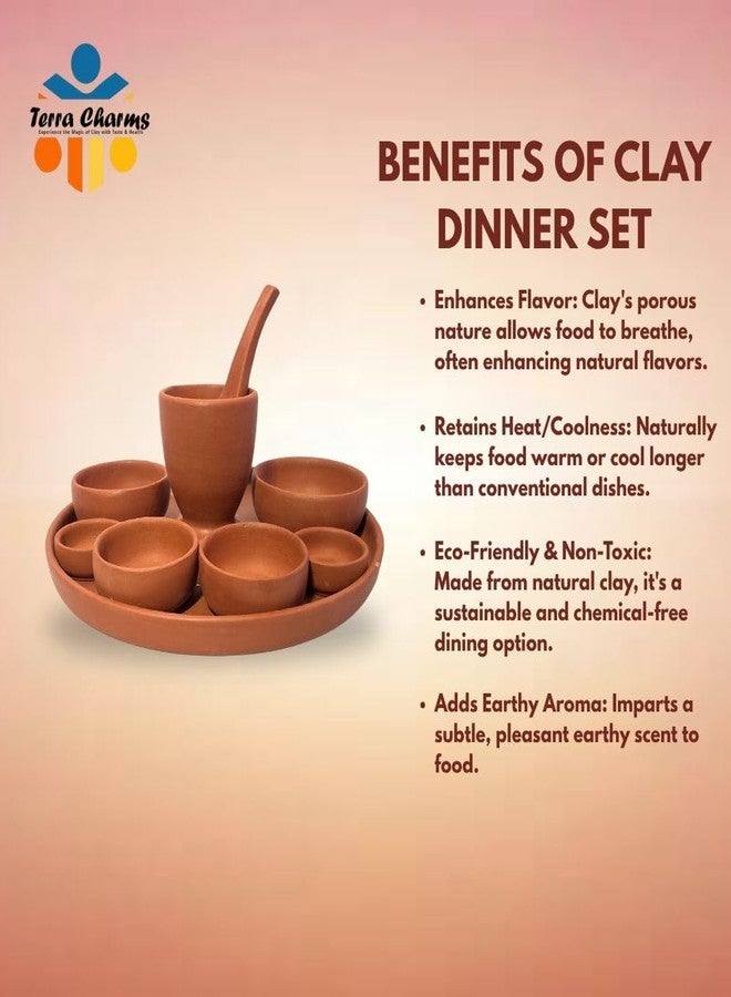 Terra Charms Dinner Thali Exquisite Clay Thali Set - Handcrafted Indian Dinnerware for Authentic Dining Experiences | Earthenware| Terracotta Thali Set- Elegant and Eco-Friendly Tableware 9 Pc Set - Image 4
