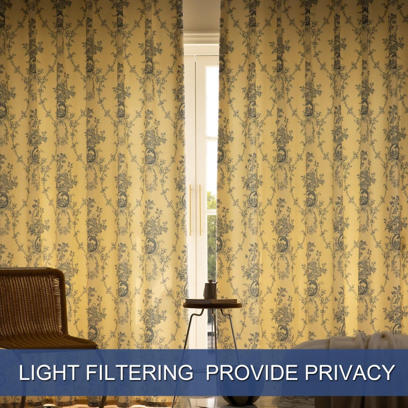 SUOUO Blue and White Floral Chenille Curtains for Living Room Printed Vintage Flower Light Filtering Window Drapes for Bedroom Dining 2 Panels 84 inches Long - Image 5