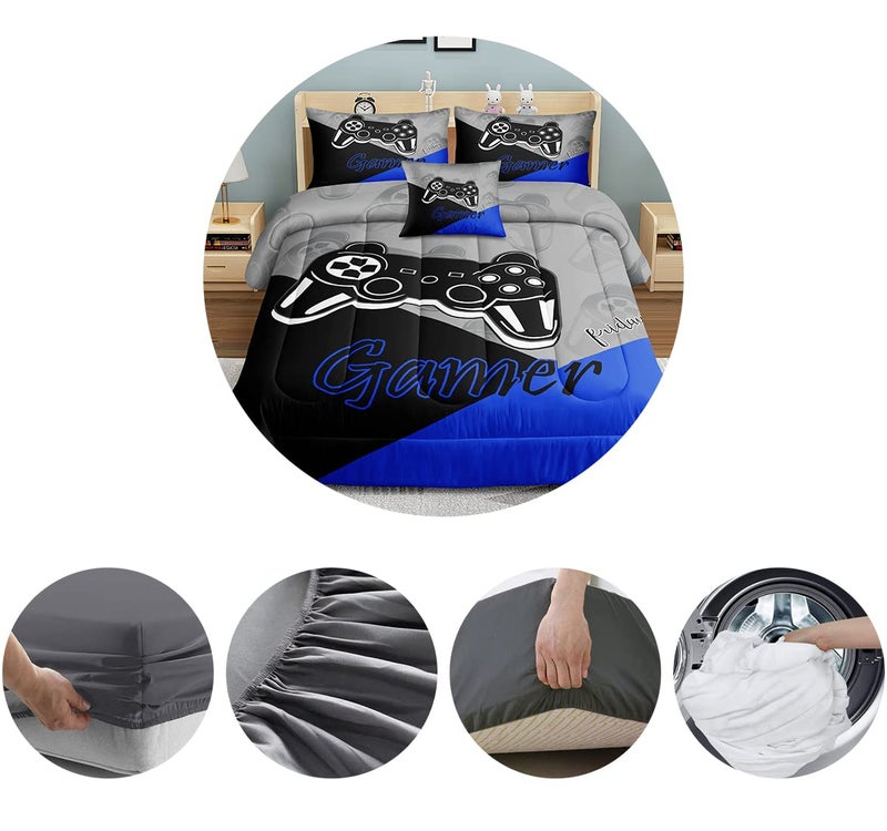 ROWADALO 5 Pieces Bed in A Bag Gamer Bedding Set for Boys Kids Gaming Comforters Set,Gamer Bed in a Bag Complete with Comforter Set Sheets Flat Sheet Pillowcase,DJT5002Twin Size - Image 4