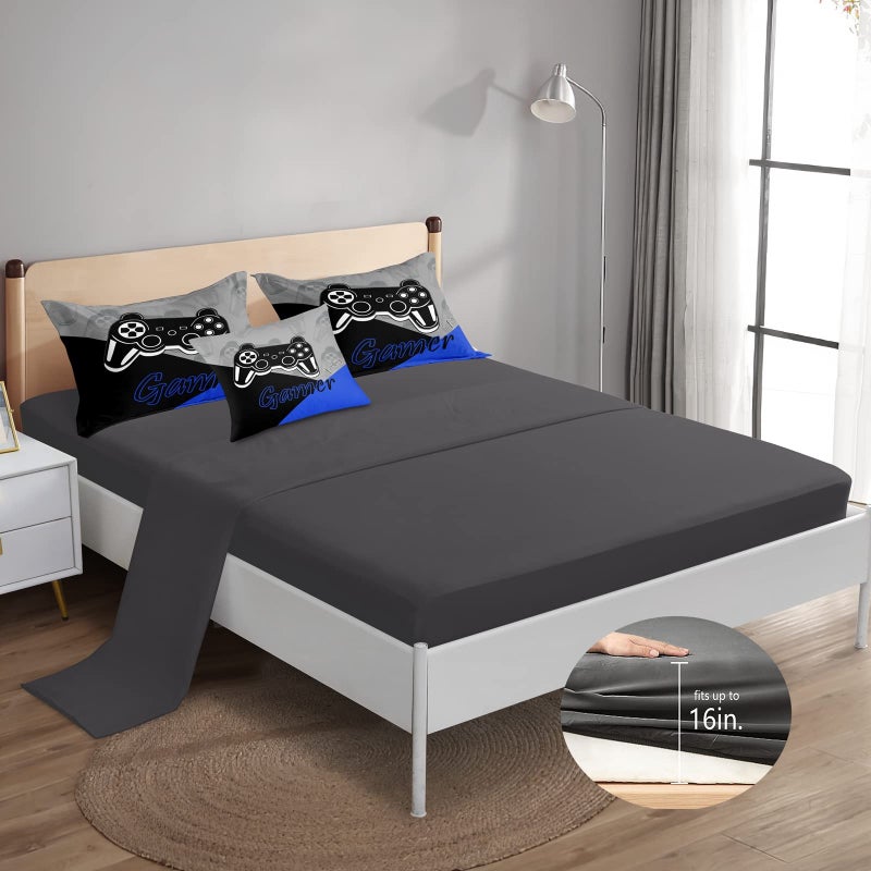 ROWADALO 5 Pieces Bed in A Bag Gamer Bedding Set for Boys Kids Gaming Comforters Set,Gamer Bed in a Bag Complete with Comforter Set Sheets Flat Sheet Pillowcase,DJT5002Twin Size - Image 3