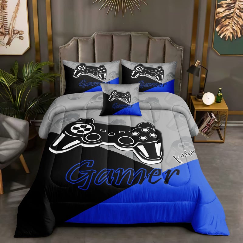 ROWADALO 5 Pieces Bed in A Bag Gamer Bedding Set for Boys Kids Gaming Comforters Set,Gamer Bed in a Bag Complete with Comforter Set Sheets Flat Sheet Pillowcase,DJT5002Twin Size - Image 2