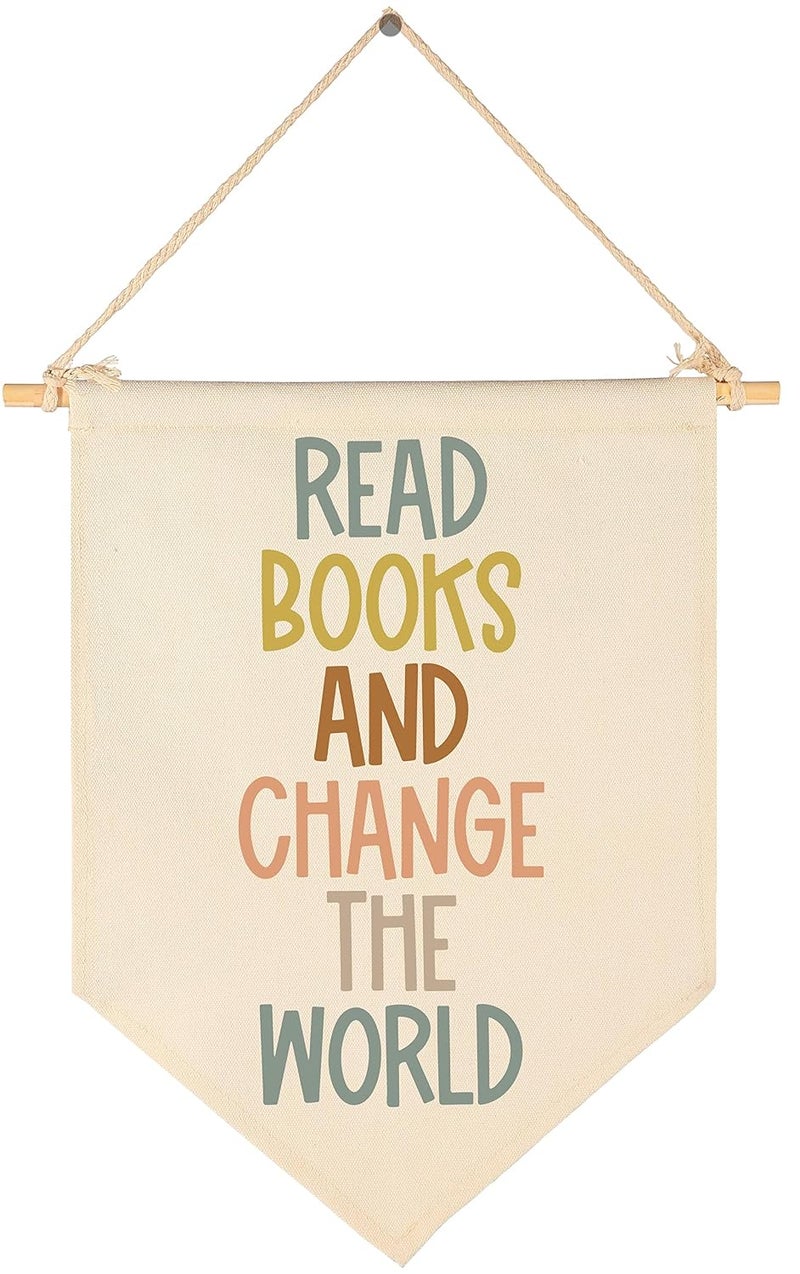 FYSIA Read Books and Change The World-Classroom Decor-Inclusive Classroom Decor-Welcome Gift-Teacher Gift-Canvas Hanging Pennant Flag Banner Wall Sign Decor Gift-Birthday Christmas Gift - Image 1