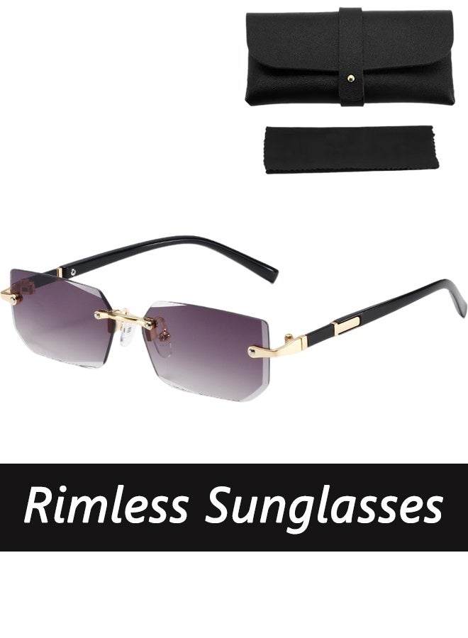 New Rimless Fashion Trend Sunglasses Personalized Sunglasses UV Protection Unisex，comes with a glasses case and a glasses cleaning cloth - Image 1