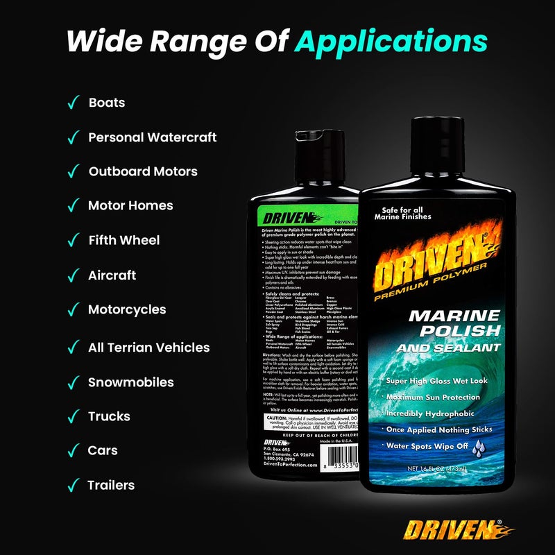 DRIVEN Marine Polish & Sealant for Super High Gloss Wet Look, Protection from Water Spots & Contaminants - Polymer Polish Against Intense Heat from Sun, Exhaust Stain & More - for Boats, RVs, More - Image 5